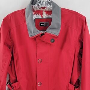 REI Elements Jacket Women Large Red Rain Wind Nylon Hooded Lined